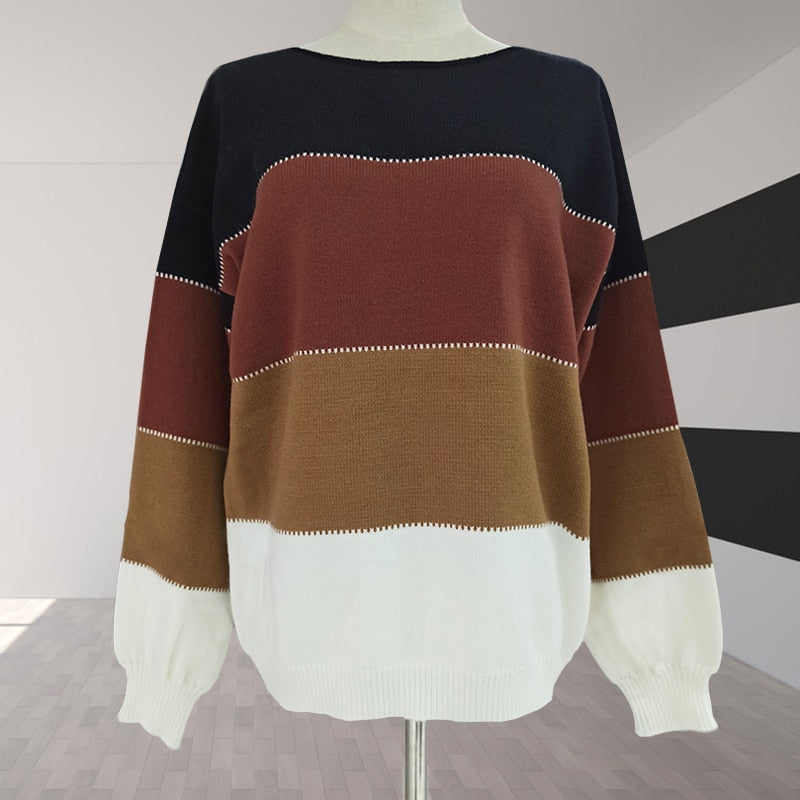 Loose Autumn Winter Striped Sweater Women Pullover Plus Size Womens Sweaters High Quality Oversized Color Block Sweater Jumper