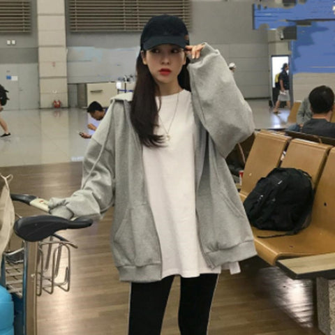 Pbong 12345-Lillte bear Cartoon Vintage Spring and summer Sweatshirt Women Korean Zip Up Hoodie Women Fashion Clothe Hoodies