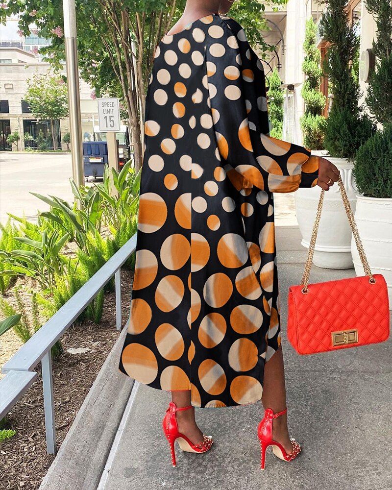 Spring Autumn Clothes Casual Gradient Polka Dot Bat Sleeve Loose Midi Dress Fashion Streetwear Long Tunics Women's Dresses