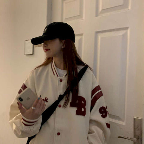 Jacket Women Jackets Oversized Baseball Punk Clothes Autumn/winter New Clothes Korean Students Thickened Plus Velvet Sweatshirt