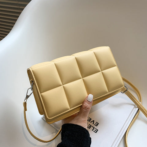 Solid Color Fashion Shoulder Handbags Female Travel Cross Body Bag Weave Small PU Leather Small Flap Purse Handbags