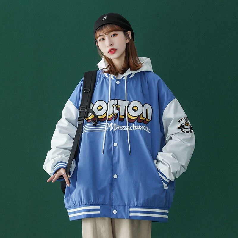 Pbong Women jacket retro embroidery baseball uniform new Korean version ins street loose jacket jacket couple men and women wear