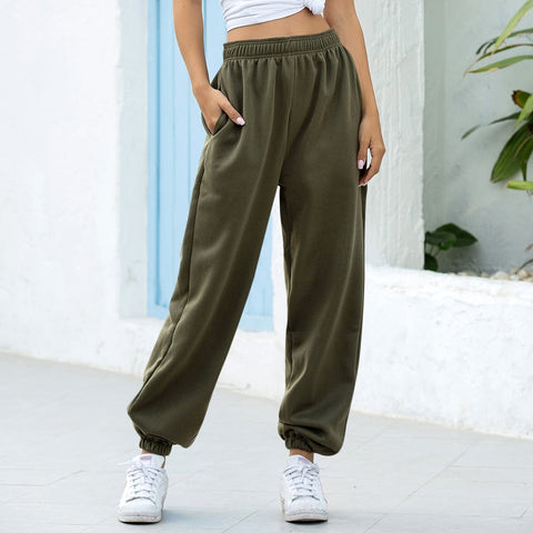 Women Casual Sport Pants Solid Running Jogger Pants Female Two Pockets Tracksuit Elastic Waist Ladies Sweatpants Baggy Trousers