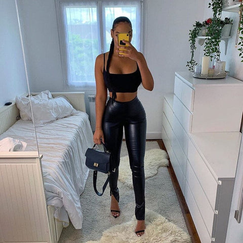 Winter Women Leather Pencil Pants Series Streetwear High Waist Slim Fit Bodycon Trousers Women Pants