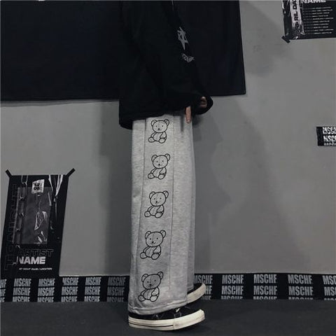 HOUZHOU Korean Style Wide Leg Pants Cartoon Print Harajuku Trousers Women Streetwear Autumn Fashion Streetwear Sweatpants Women