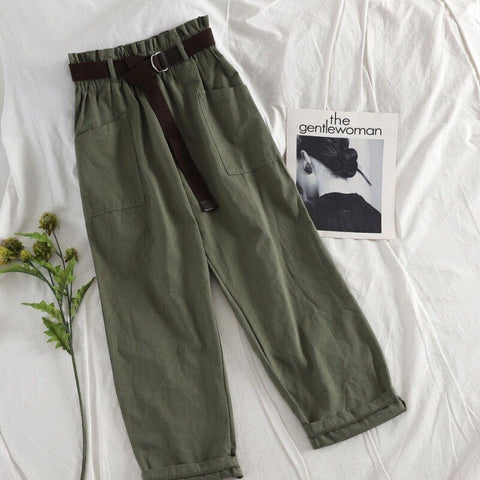 Trousers Korean Belt Casual Joggers Sweatpants High Waist Harajuku Streetwear Cargo Pants Women Loose Female