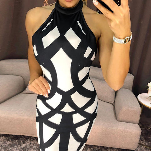 Women Fashion Summer Spring Halter Bandage Backless Bodycon Dress Sleeveless Mini Sexy Party Dress