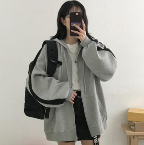 Pbong 12345-Lillte bear Cartoon Vintage Spring and summer Sweatshirt Women Korean Zip Up Hoodie Women Fashion Clothe Hoodies