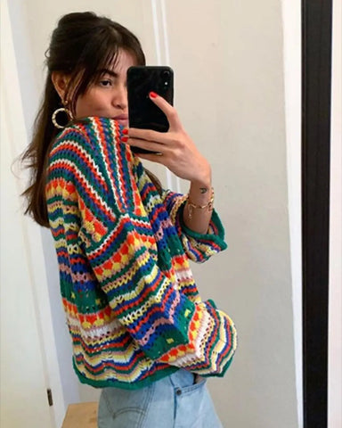 Colorful Chunky Crochet Sweaters women knitted sweater jumper winter fashion SWEATER pullover hollow out sweater