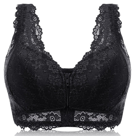 Female Vest Front Zipper Push Up Bra Full Cup Sexy Lace Bras For Women Bralette Top Plus Size Seamless Wireless Gather Brassiere