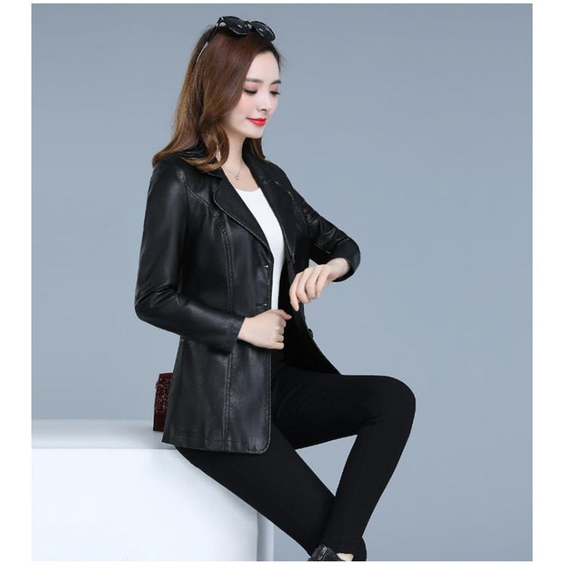 Faux leather Coat Autumn Women Black Wine Red XL-6XL plus Size Korean Temperament Jacket Long Sleeve Short Fashion Jacket JD307