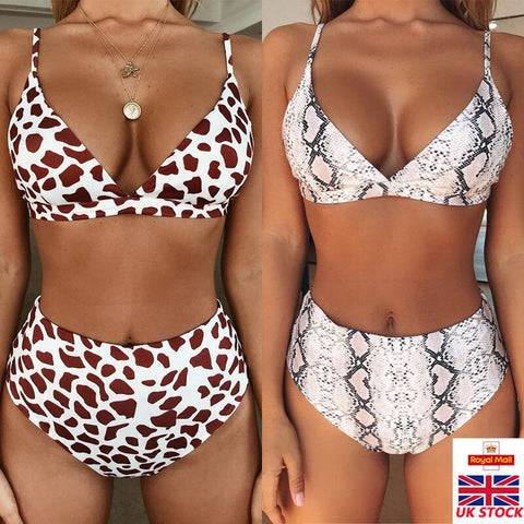 Women Bandage Bikini 2pcs Set Push-up Animal Print Leopard High Waist Beach Swimsuit bandeau Padded Bra Bathing Suit Swimwear