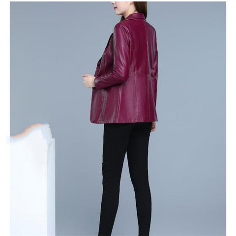 Faux leather Coat Autumn Women Black Wine Red XL-6XL plus Size Korean Temperament Jacket Long Sleeve Short Fashion Jacket JD307