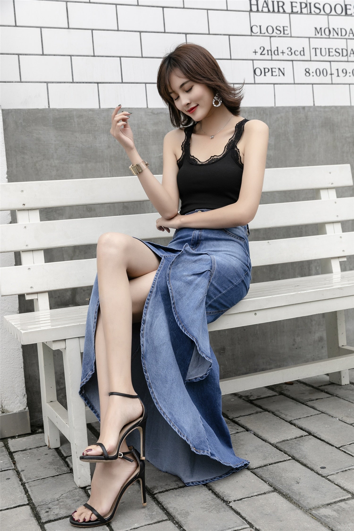 Cowboy Long Skirt Summer Gradient Asymmetry Ruffle High Waist Denim Mermaid Skirts Sexy Women Blue Jeans Pencil Faldas