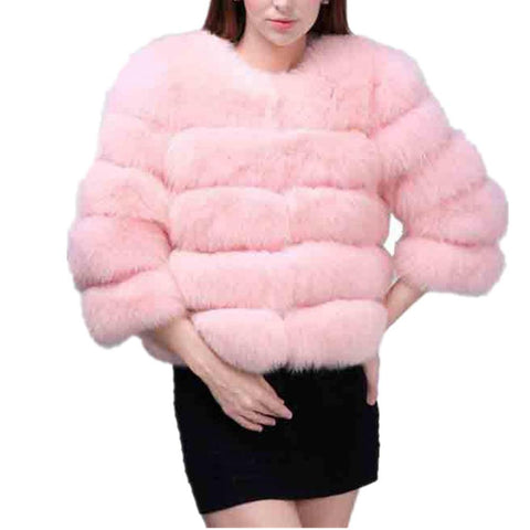 Lisa Colly New High Imitation Long Sleeves Short Fox Fur Coat Jacket Warm Winter Coat Outwear Faux Fur Coat Overcoat Furs coat