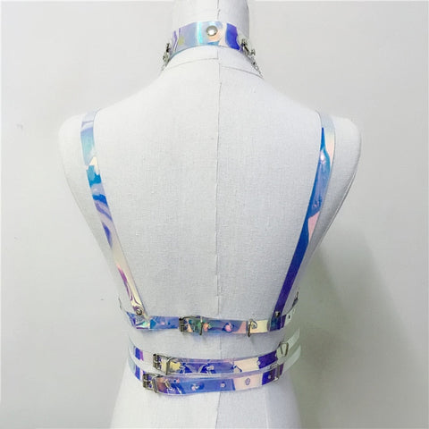 Pbong mid size graduation outfit romantic style teen swag clean girl ideas 90s latina aesthetic freaknik tomboy swaggy going out Women Laser Transparent PVC Caged Bra Body Harness Belt  Sexy Waist Belt Bondage Female Holographic Strap Top Waist Belts