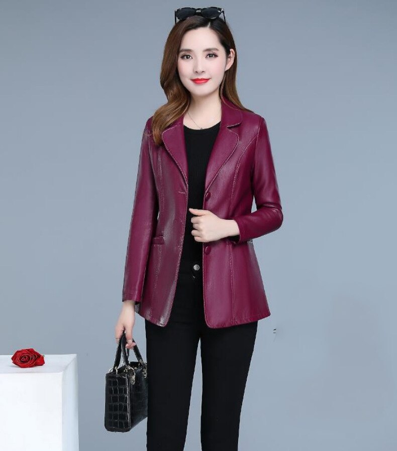 Faux leather Coat Autumn Women Black Wine Red XL-6XL plus Size Korean Temperament Jacket Long Sleeve Short Fashion Jacket JD307