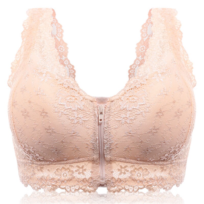 Female Vest Front Zipper Push Up Bra Full Cup Sexy Lace Bras For Women Bralette Top Plus Size Seamless Wireless Gather Brassiere