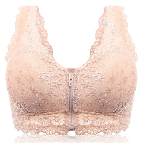 Female Vest Front Zipper Push Up Bra Full Cup Sexy Lace Bras For Women Bralette Top Plus Size Seamless Wireless Gather Brassiere