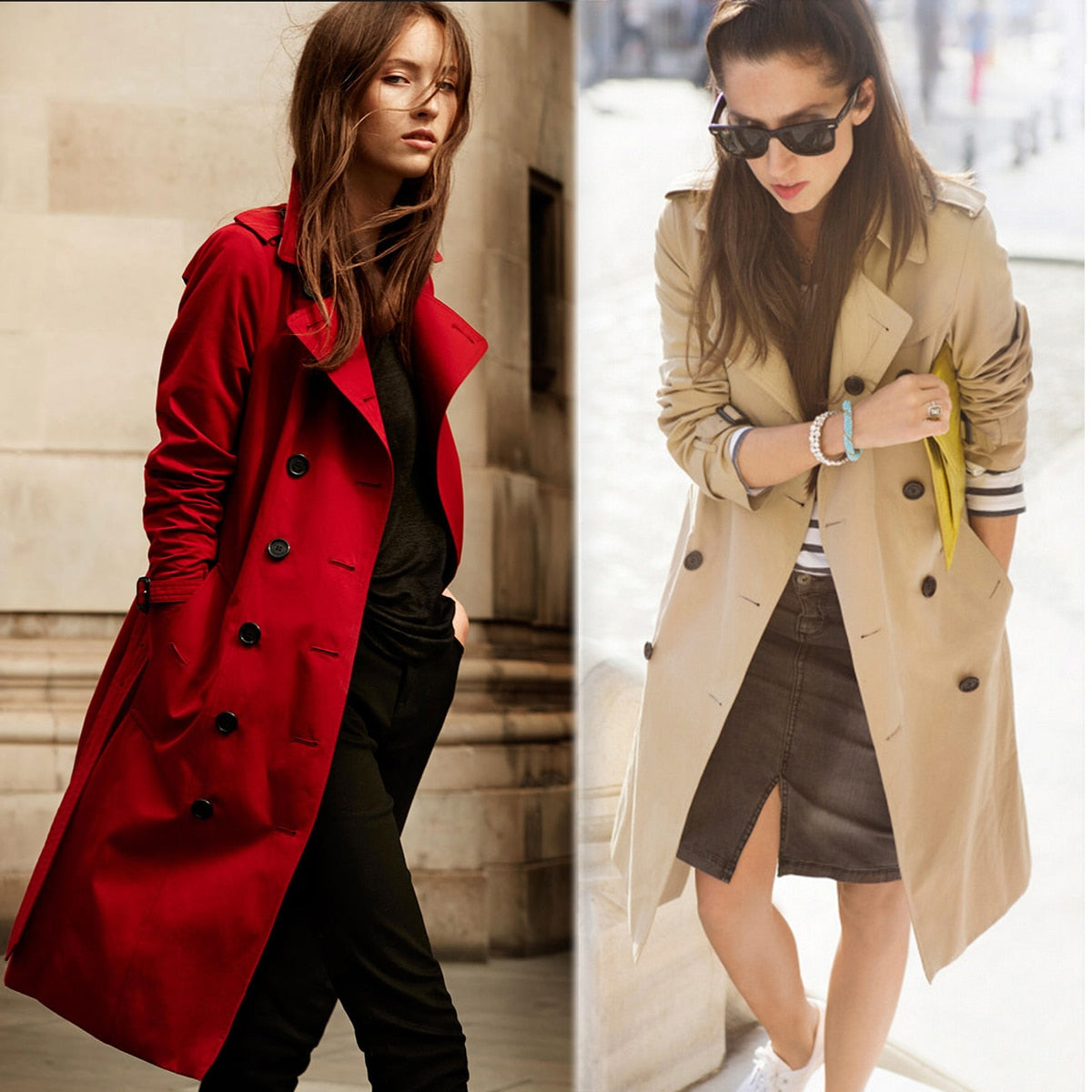 Autumn New High Fashion Brand Woman Classic Double Breasted Trench Coat Waterproof Raincoat Business Outerwear