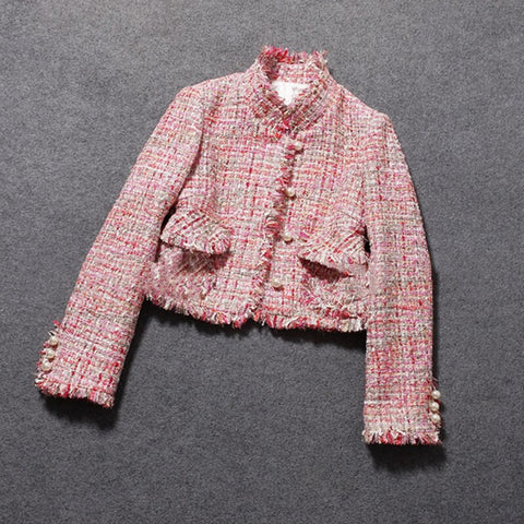 Pink Tweed Jacket spring / autumn /winter women's jacket coat classic ladies wild ladies bright wire braided tweed jacket