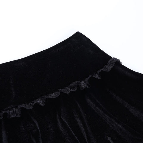 Goth Dark Mall Gothic Aesthetic Velvet Pleated Mini Skirts Women Vintage Harajuku Emo Alt Clothes High Waist Lace Ruffles Skirt