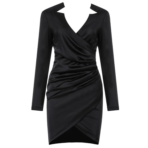 New Fashion Black Red Dress Celebrity Party Dresses Deep V Neck Long Sleeve Bodycon Women Mini Dresses Sexy Clubwear