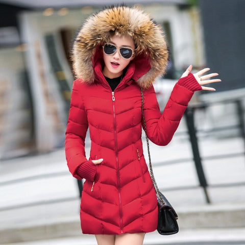 Fashion Winter Jacket Women Big Fur Belt Hooded Thick Down Parkas X-Long Female Jacket Coat Slim Warm Winter Outwear New