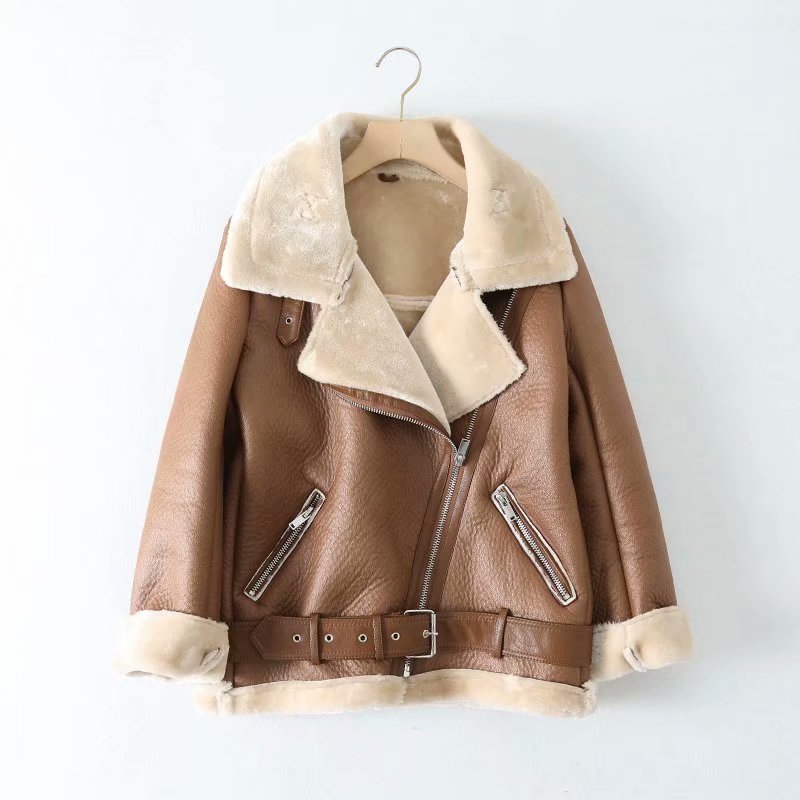 Winter Coats Women Thick Faux Leather Fur Sheepskin Coat Female Fur Leather Jacket Aviator Jacket Casaco Feminino