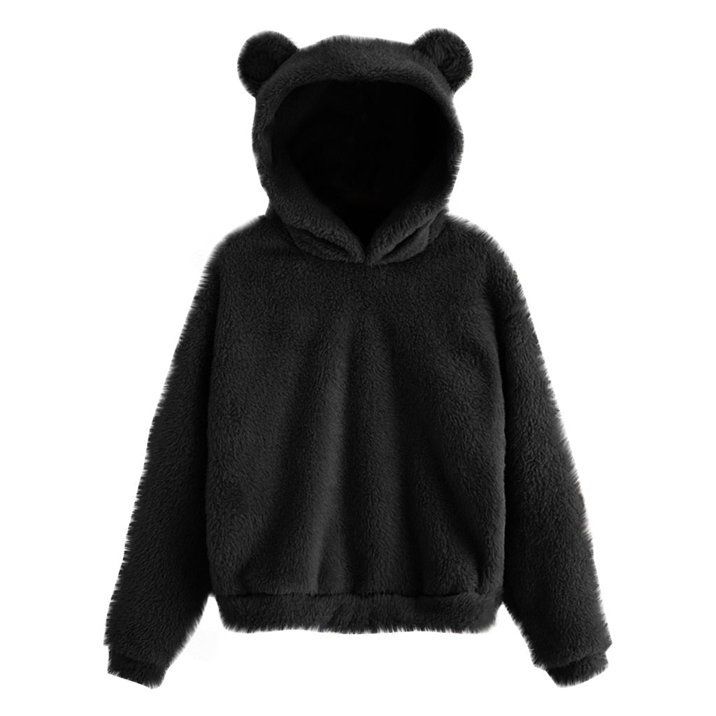 Fluffy hoodies Women kawaii Sweatshirt cute bear ear cap Autumn Winter Warm pullover Long Sleeve outwear Fleece coat moletom new