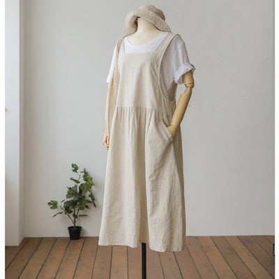 New Summer Dress Ladies Dress Plus Size XL- 5XL Cotton Linen Women Tank Vestidos Sleeveless Robe Dress Pockets Clothes