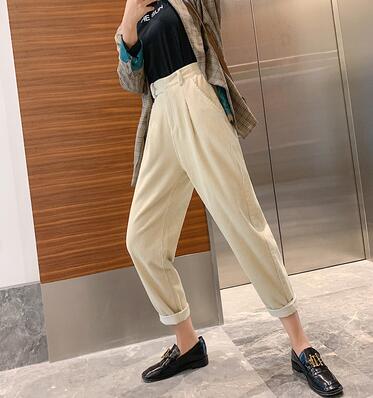 Corduroy Pants Harem Pants Autumn Winter Women Pants Elastic Waist Casual Black Trousers pantalon femme Plus Size