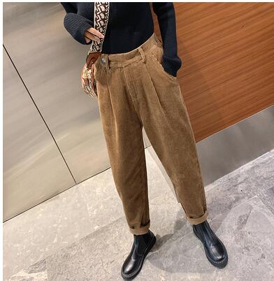 Corduroy Pants Harem Pants Autumn Winter Women Pants Elastic Waist Casual Black Trousers pantalon femme Plus Size