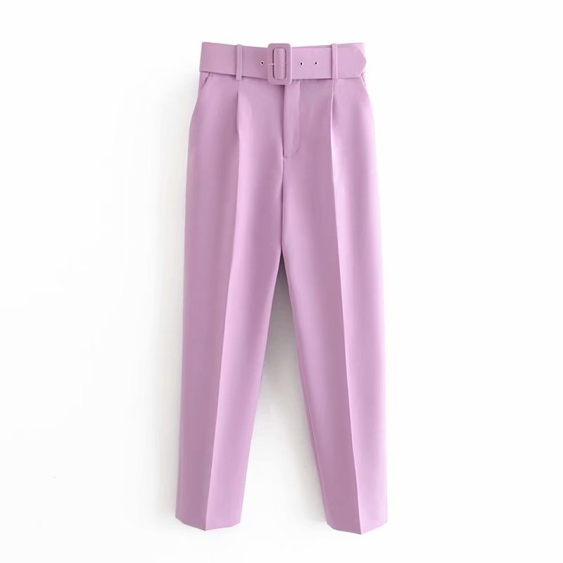 Women fashion solid color sashes casual slim pants chic business Trousers female fake zipper pantalones mujer retro pants P575