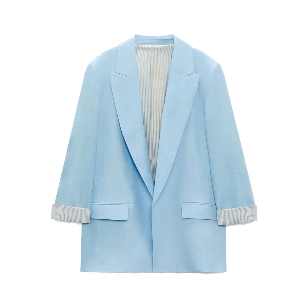 summer new style women's all-match casual loose linen casual suit jacket with printed cuffs