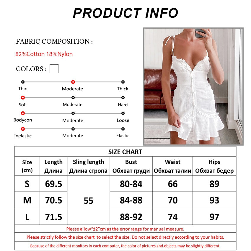 Cotton White Spaghetti Strap Sexy Bodycon Dress Women Breasted Mini Sundress Summer Lace-Up Ladies Corset Dress