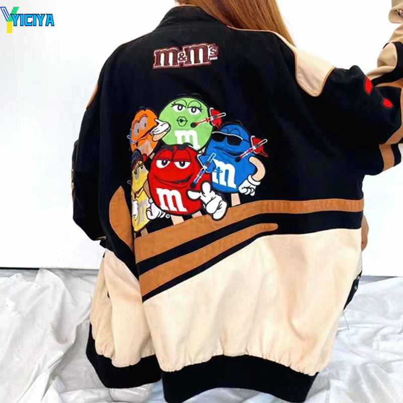 women's jacket spring  Printed zipper Long Sleeve vintage racing jacket Sport Style Woman bombers jacket ropa mujer