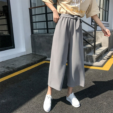 Women Casual Loose Wide Leg Pant Womens Elegant Fashion Preppy Style Trousers Female Pure Color Females New Palazzo Pants