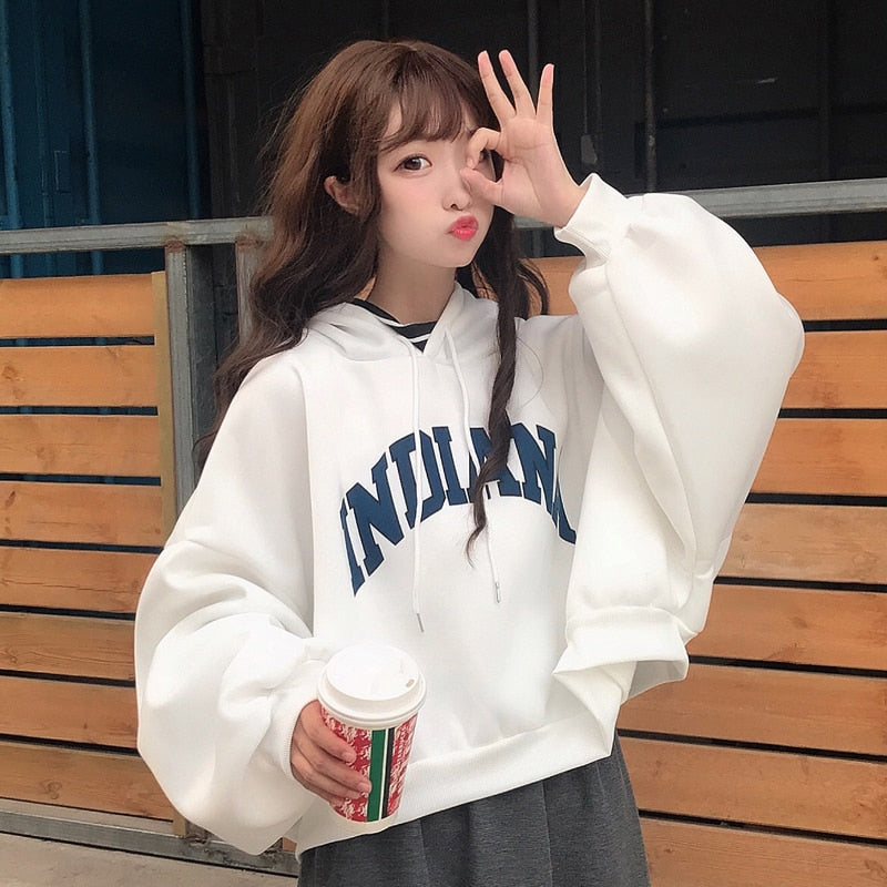 Hoodies Women Hooded Oversize Thick Plus Velvet Loose False Two-piece Letter Print Womens Hoodie All-match Leisure Simple Trendy