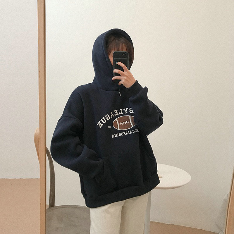 Hooded Sweatshirt Womens Korean Fashion Pullover Casual Hoodies Long Sleeve Streetwear Loose Oversized Aesthetic Fall Women