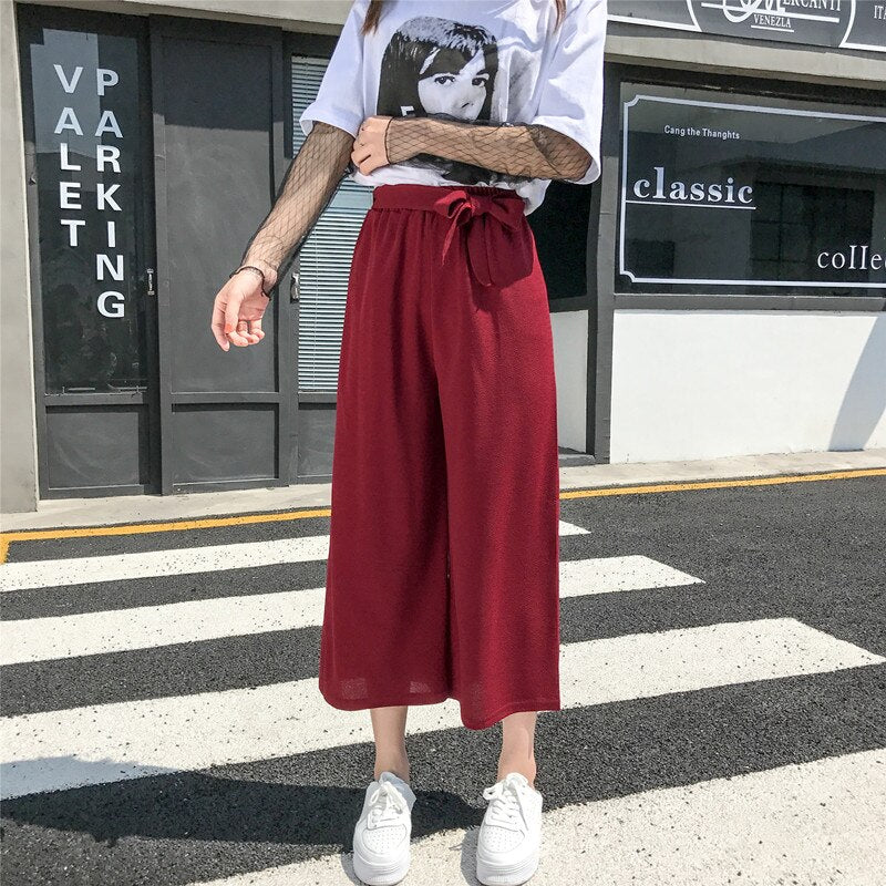 Women Casual Loose Wide Leg Pant Womens Elegant Fashion Preppy Style Trousers Female Pure Color Females New Palazzo Pants