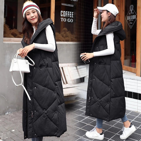 New X-Long Hooded Vests Parkas Fashion Winter Jacket Women Casual Thick Down Cotton Winter Coat Women Warm Waistcoat