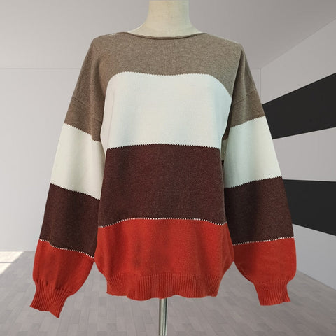 Loose Autumn Winter Striped Sweater Women Pullover Plus Size Womens Sweaters High Quality Oversized Color Block Sweater Jumper