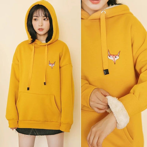Jacket women solid color hoodies autumn winter imitation lamb wool korean loose plus velvet thick zipper sweatshirt tops