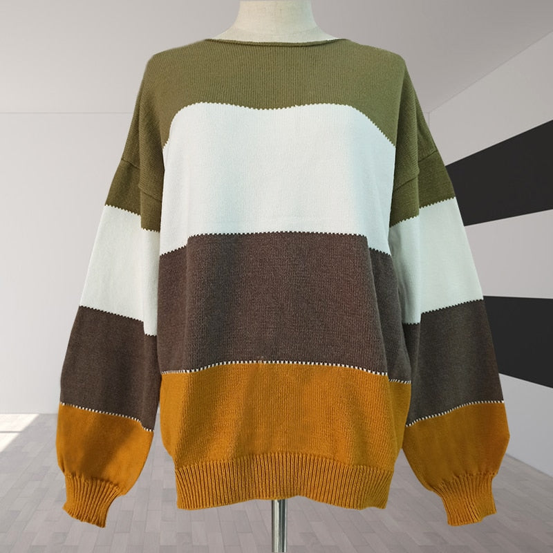 Loose Autumn Winter Striped Sweater Women Pullover Plus Size Womens Sweaters High Quality Oversized Color Block Sweater Jumper