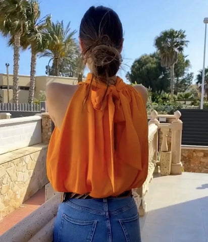 Pbong mid size graduation outfit romantic style teen swag clean girl ideas 90s latina aesthetic freaknik tomboy swaggy going out cwaya Top Women  Sexy Blouses Orange Crop Ladies Shirts Halter Sleeveless Girl Summer Blusas Clothing Female Chic Tops