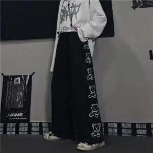 HOUZHOU Korean Style Wide Leg Pants Cartoon Print Harajuku Trousers Women Streetwear Autumn Fashion Streetwear Sweatpants Women