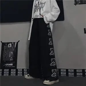 HOUZHOU Korean Style Wide Leg Pants Cartoon Print Harajuku Trousers Women Streetwear Autumn Fashion Streetwear Sweatpants Women