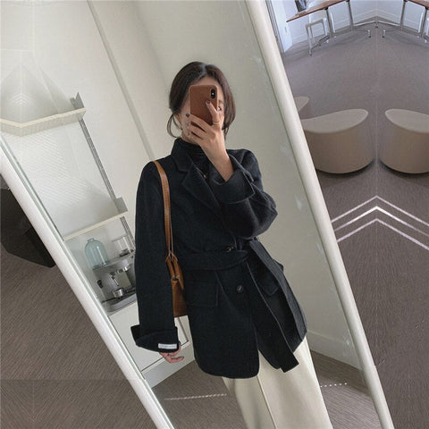 Women's Woolen Overcoat Cashmere Jackets Autumn Winter Baggy Thickening Warm Female Pure Manual Senior Brand TOPs Blazer Coat