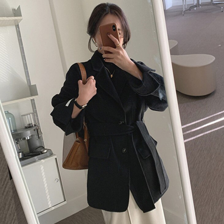 Women's Woolen Overcoat Cashmere Jackets Autumn Winter Baggy Thickening Warm Female Pure Manual Senior Brand TOPs Blazer Coat